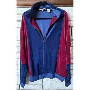 VTG Velour Track Jacket 80s Haband Mens Sz Large Zip USA Grandpa Core Athleisure